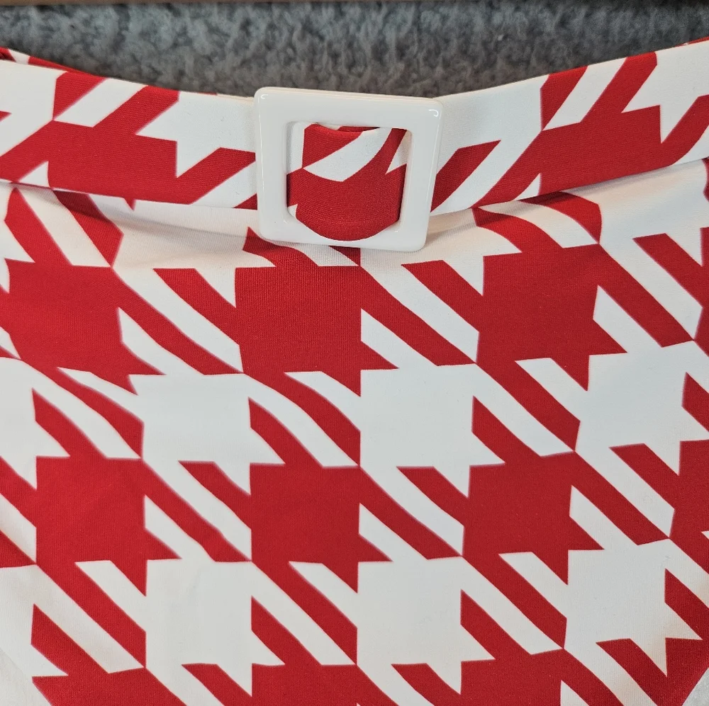 We Wore What Emily Cherry Red White Hounds Tooth Swim Suit Bottom sz L